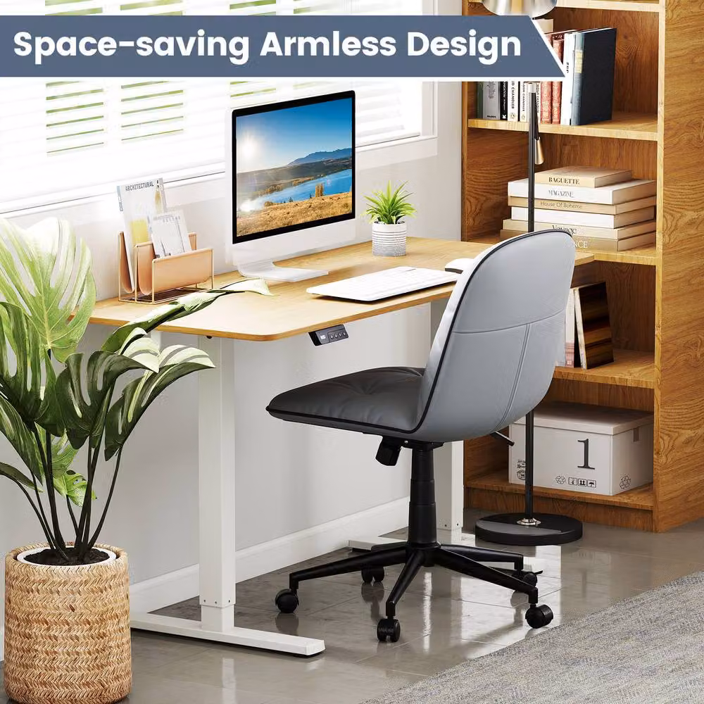 Gymax Grey PU Leather Swivel Task Computer Chair for Home Office – 3