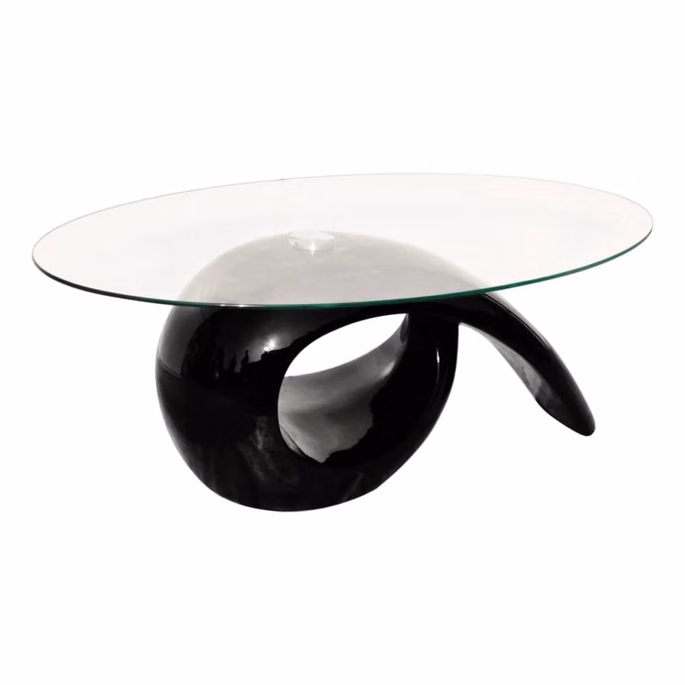 Berkfield Home Modern Coffee Table with Oval Glass Top in High Gloss Black – 2