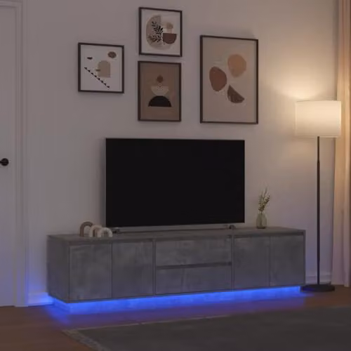 vidaXL Modern TV Cabinet with LED Lights in Concrete Grey, W/D/H: 193.5 x 41 x 50 cm – 2