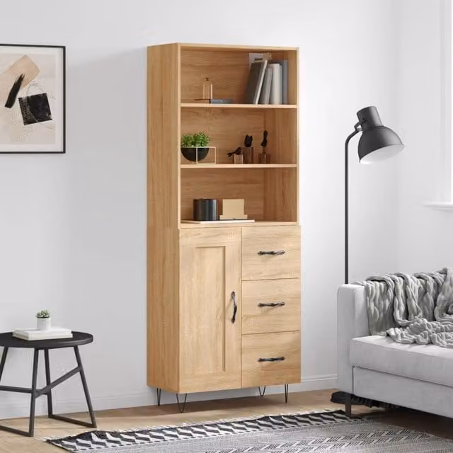 Berkfield Home Sonoma Oak Highboard in Brown, W/D/H: 69.5 x 34 x 180 cm