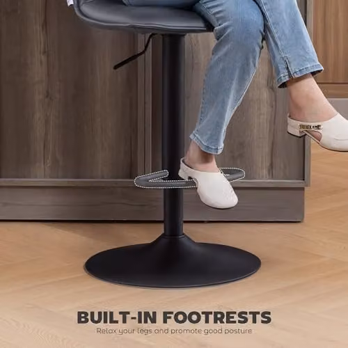HOMCOM Set of 2 Modern Swivel Height Adjustable Bar Stools in Grey – 7