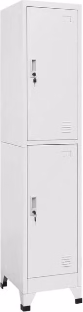 Berkfield Home Metal Locker Cabinet in Light Grey with 2 Compartments, W/D/H: 38 x 45 x 180 cm