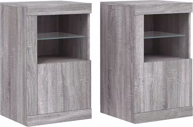 Berkfield Home Set of 2 Modern Wall Mounted Side Cabinets in Grey Sonoma with Integrated LED Lighting and Glass Doors