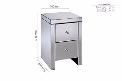 Birlea Seville Silver Mirrored 2 Drawer Bedside Table W: 40 cm, D: 40 cm, H: 60 cm – 2