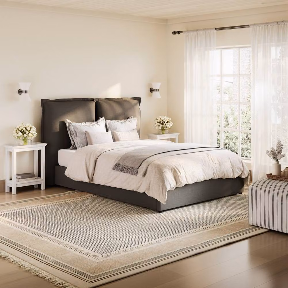 Lemon Pavilion Furniture Sunday King Size Upholstered Bed Frame in Dark Grey Linen Blend, W/D/H: 180 x 200 x 120 cm – 3