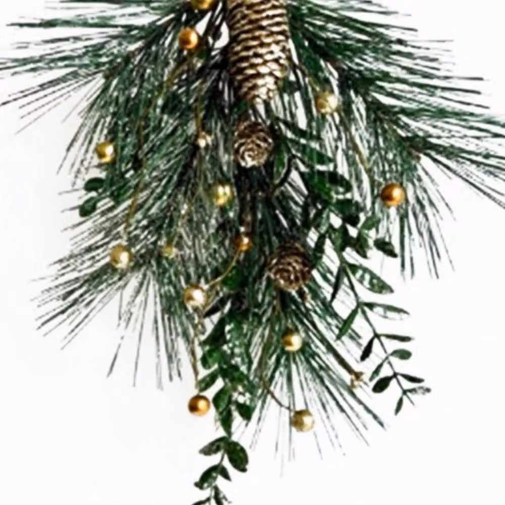 Lemon Pavilion Furniture and Decor Christmas Soft Gold Teardrop Swag with Pinecones, Green and Gold, H: 44 cm – 2
