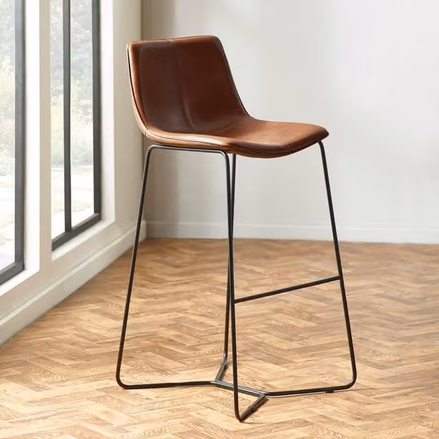 Julian Bowen Set of 2 Joren Industrial Bar Stools in Tan Brown and Orange PU Leather