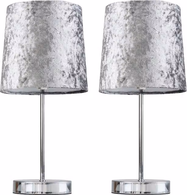 ValueLights Set of 2 Modern Single Stem Table Lamps in Silver and Chrome