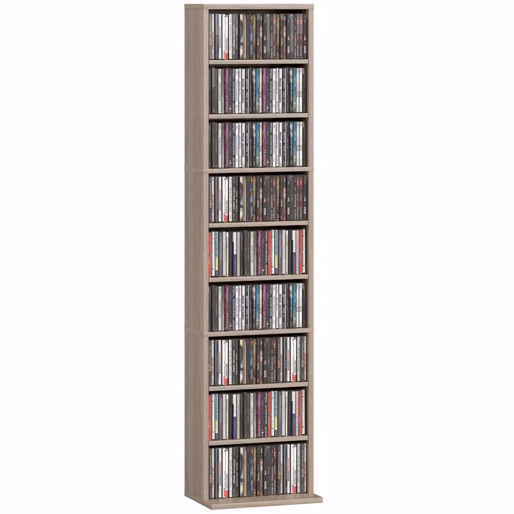 HOMCOM Modern Freestanding CD and DVD Storage Unit with 9 Compartments and Adjustable Shelves in Sand Brown – 2