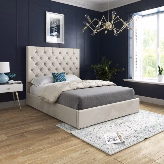 KDMD Chesterfield Soft Velvet Upholstered Bed Frame in Beige/Yellow, W/D/H: 90 x 190 cm