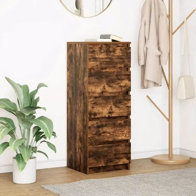 Berkfield Home Sideboard with Drawers in Smoked Oak Brown, W/D/H: 37.5 x 35 x 99 cm – 1