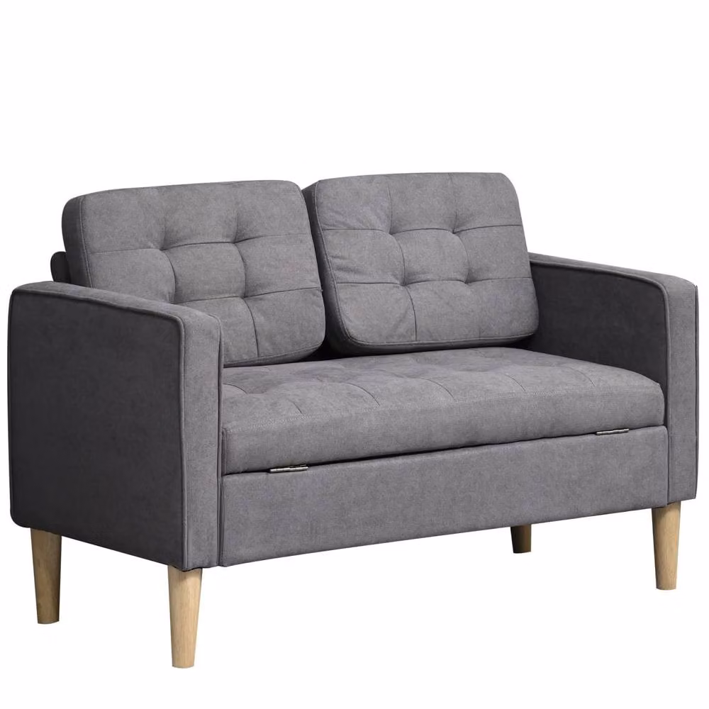 Wyld Haus Labasu 2 Seater Grey Fabric Sofa with Tufted Seat and Hidden Storage – 2