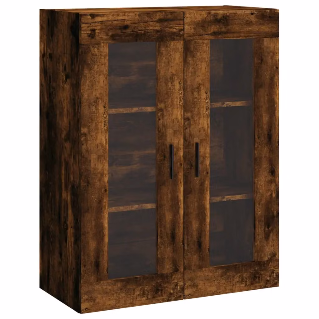 Berkfield Home Wall Mounted Smoked Oak Cabinet with Glass Doors in Brown W/D/H: 69.5 x 34 x 90 cm – 2
