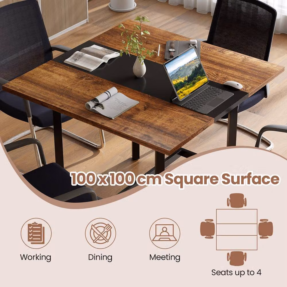 Gymax Industrial Square Meeting Room Table for 4 People in Brown and Black – 3