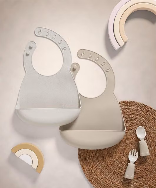 Mamas & Papas Silicone Crumb Catcher Bibs, 2 Pack, Beige