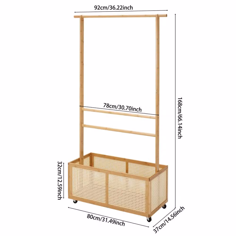 Living and Home Bamboo Clothing Garment Rack and Storage Shelf in Natural Beige – 3