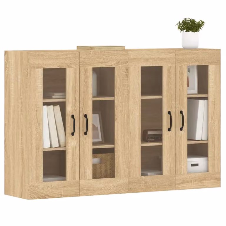 Berkfield Home Set of 2 Wall Mounted Sonoma Oak Cabinets with Glass Doors in Brown