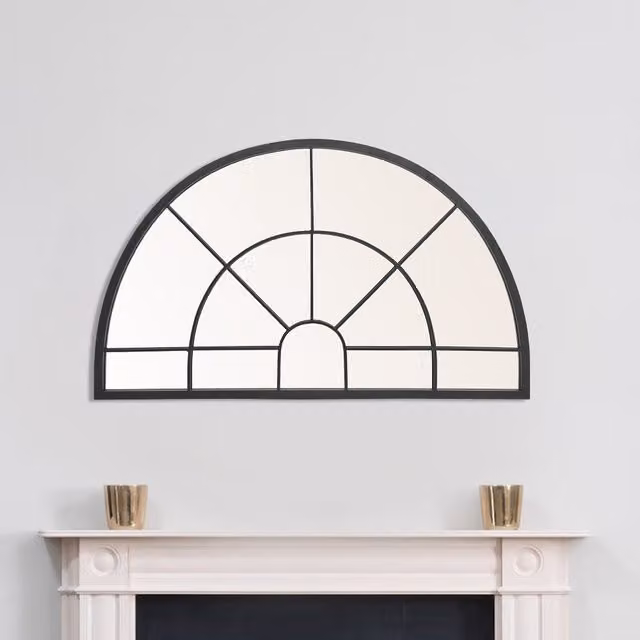 Livingandhome Modern Geometric Window Pane Half Circle Wall Mirror in Black