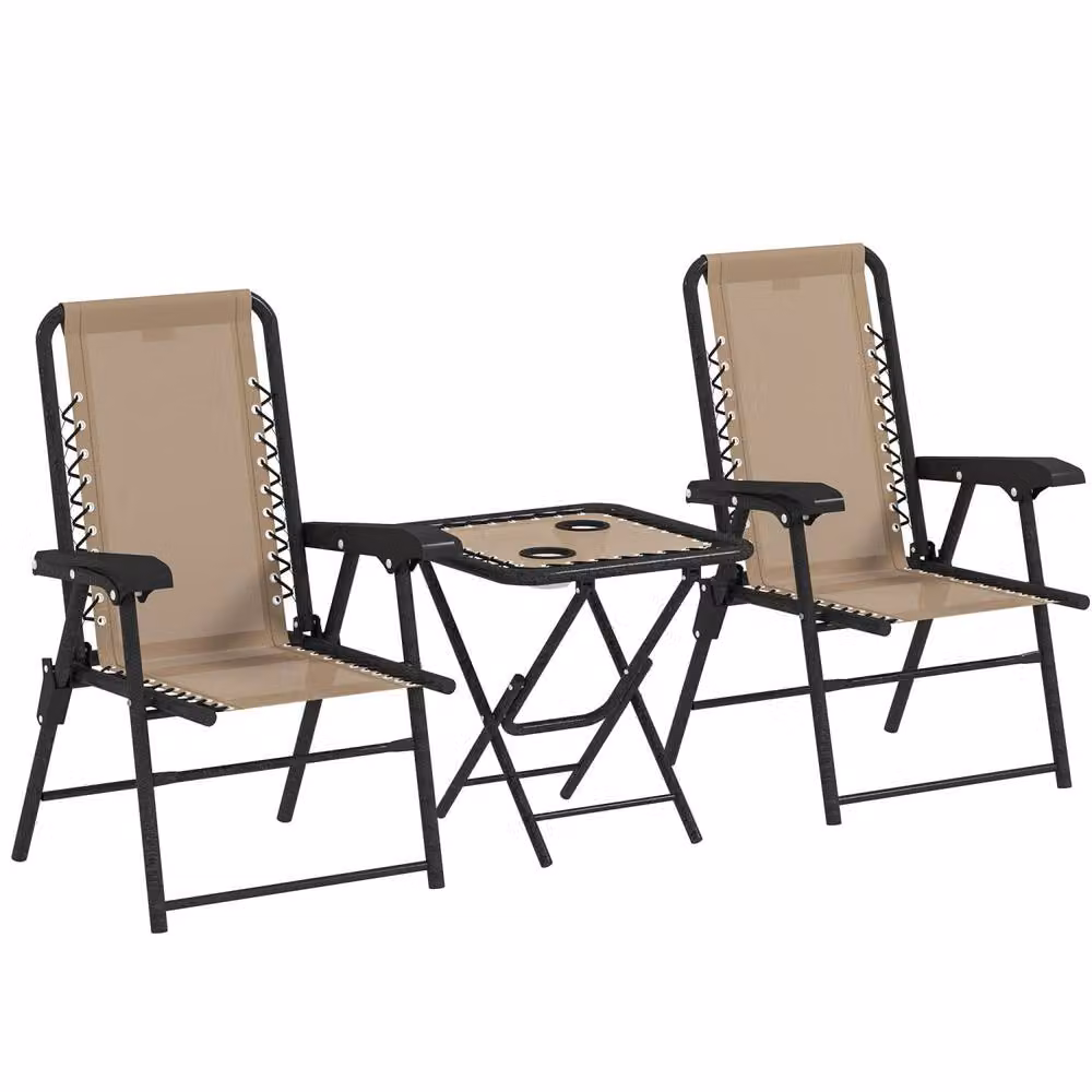 Wyld Haus Fihake 3 Piece Cream Folding Bistro Set with 2 Chairs and Coffee Table – 2