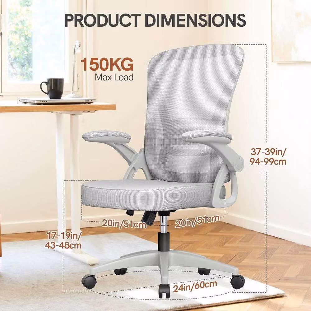Gartistgo Ergonomic Mesh Office Chair with Flip-Up Arms and Lumbar Support in Grey – 2