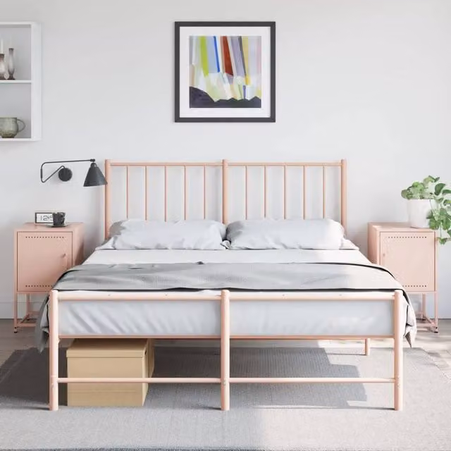 Berkfield Home Set of 2 Durable Metal Bedside Cabinets in Pink, W/D/H: 36 x 39 x 60.5 cm – 1