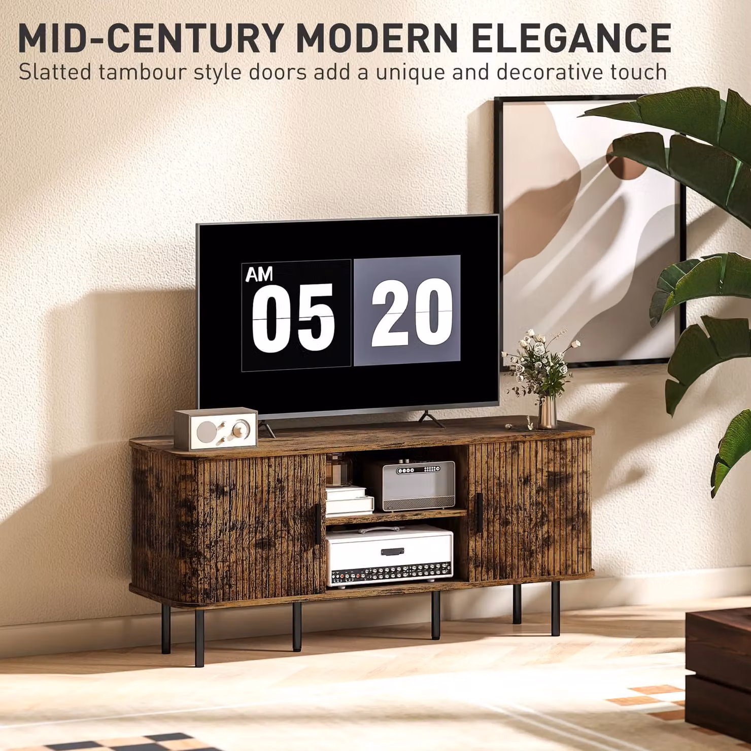 HOMCOM Industrial Brown Wood TV Unit for Your Living Room – 4