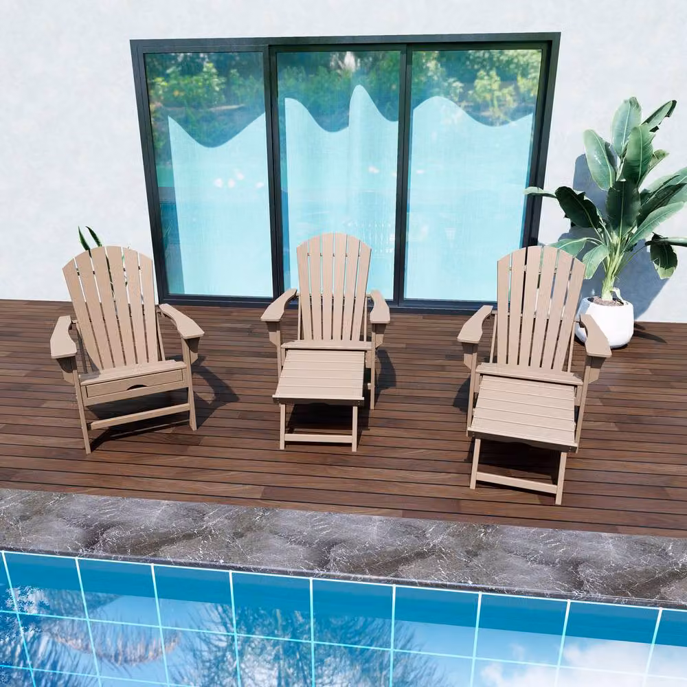 Mona Vale Furniture All-Weather Outdoor Foldable Adirondack Lounge Chair with Footrest in Beige – 3