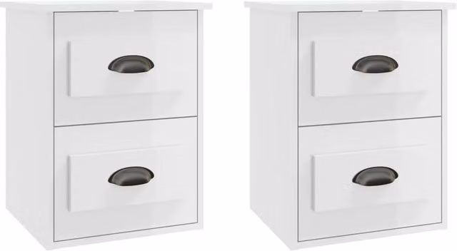 Berkfield Home Wall-mounted Bedside Cabinets, 2 Pack, High Gloss White, W: 41.5 cm, D: 36 cm, H: 53 cm