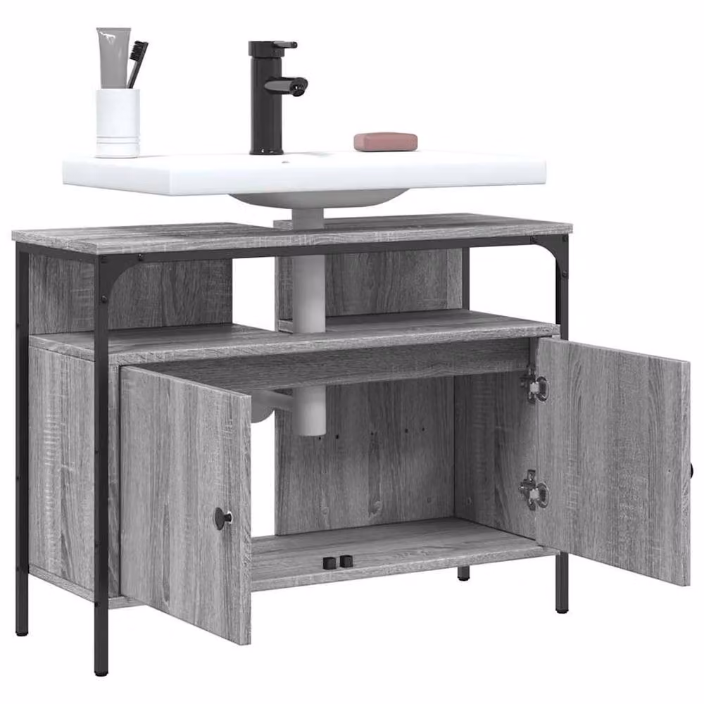Berkfield Home Grey Sonoma Wall Mounted Bathroom Sink Cabinet W/D/H: 80 x 30 x 60 cm – 3