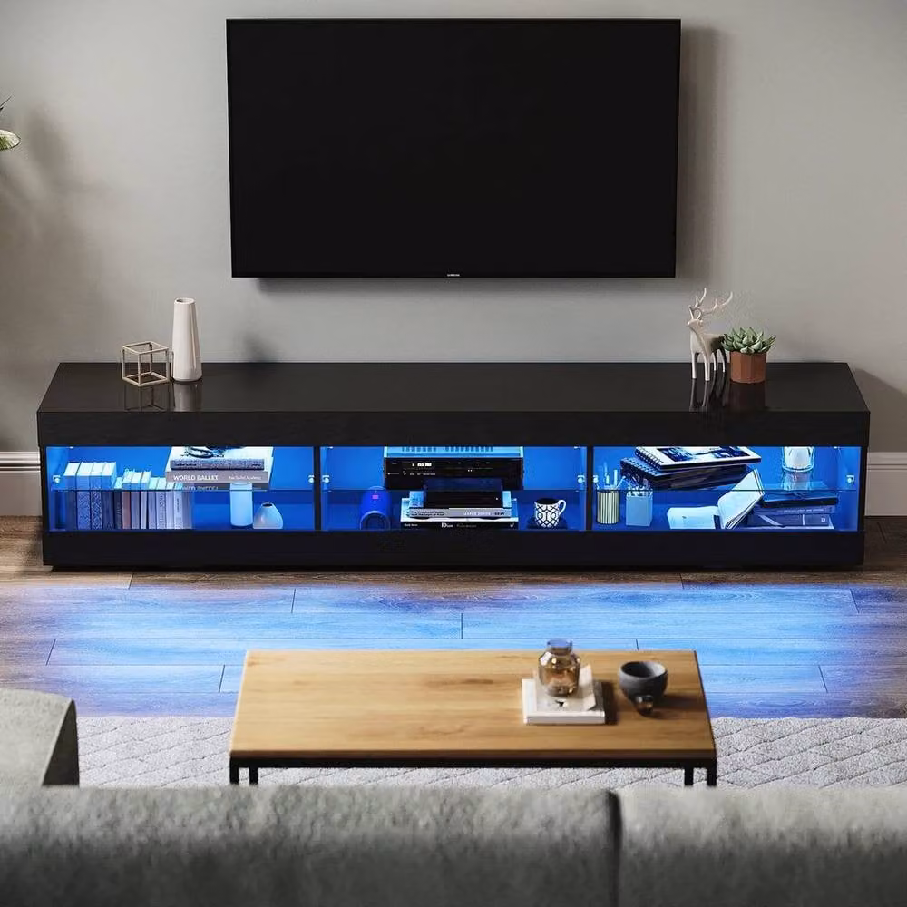 FORGEVIO Black High Gloss Modern LED TV Stand Cabinet, Width: 180 cm – 3