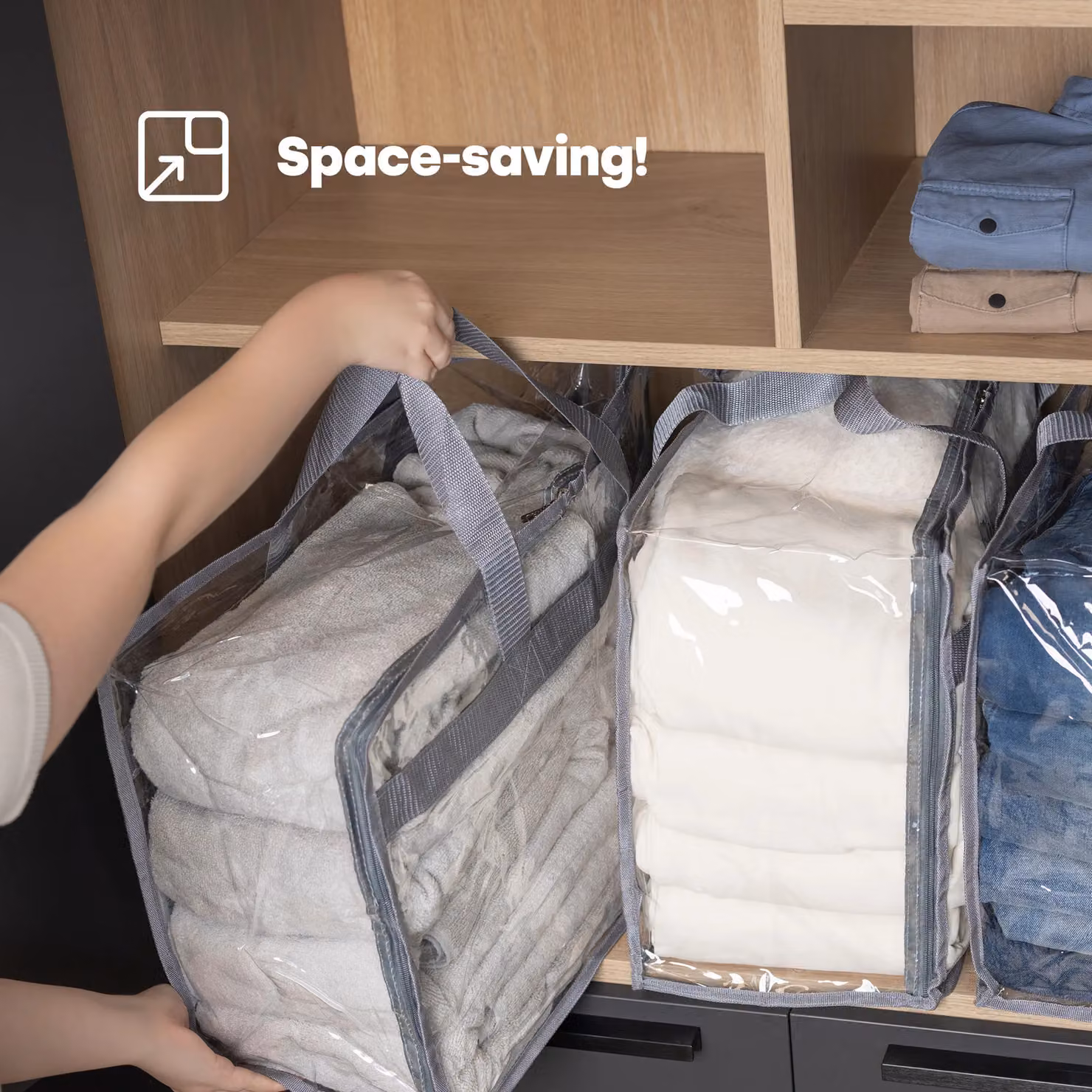 LIVIVO Set of 2 XL Transparent Grey PVC Foldable Underbed Storage Bags – 3