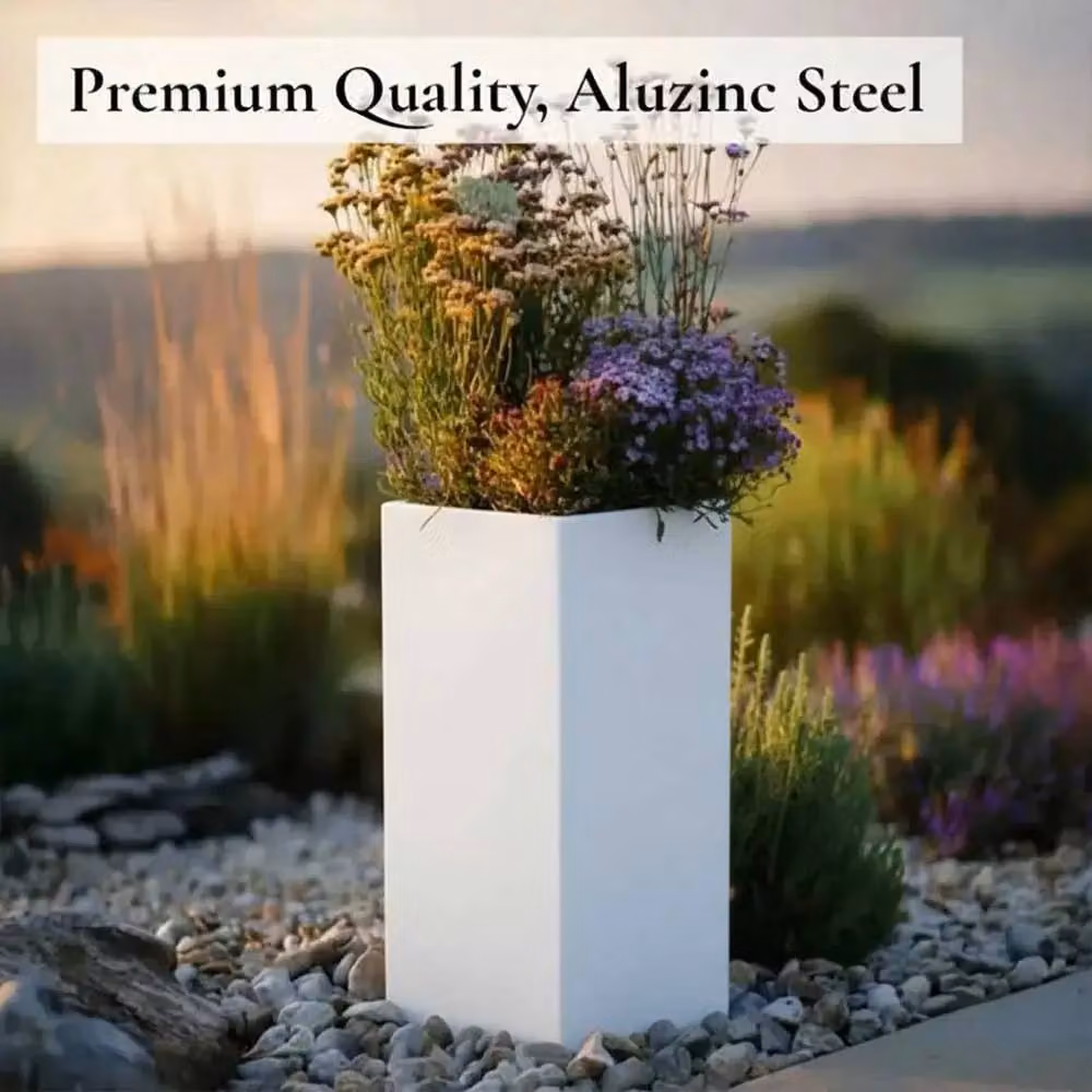 Access Garden Products Matte White Galvanised Steel Tall Square Planter Tub, Height: 75 cm – 5