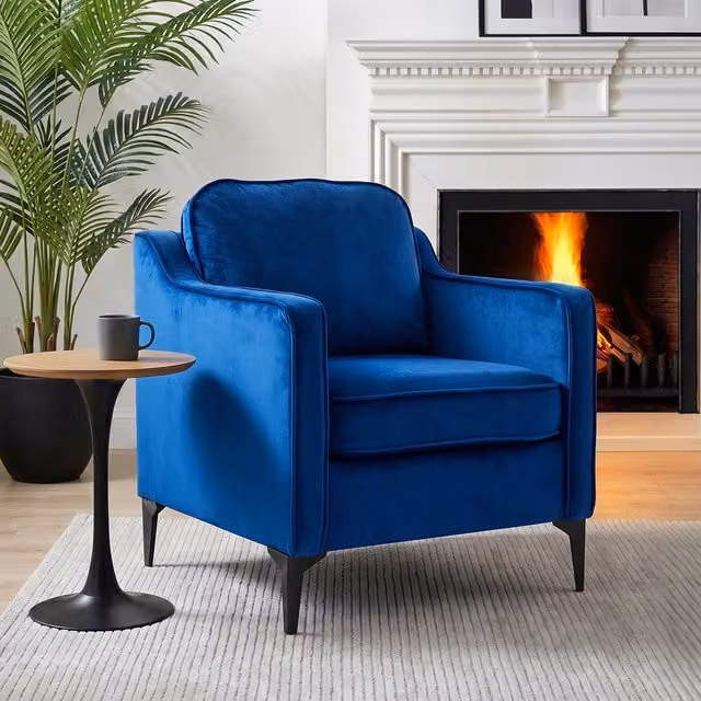 Livingandhome Comfy Single Velvet Armchair in Blue