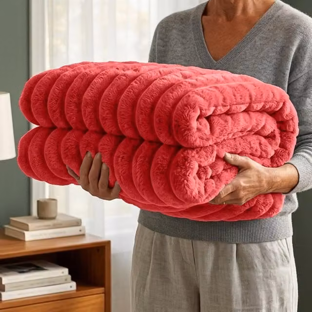Casabella Red Striped Polyester Fleece Blanket