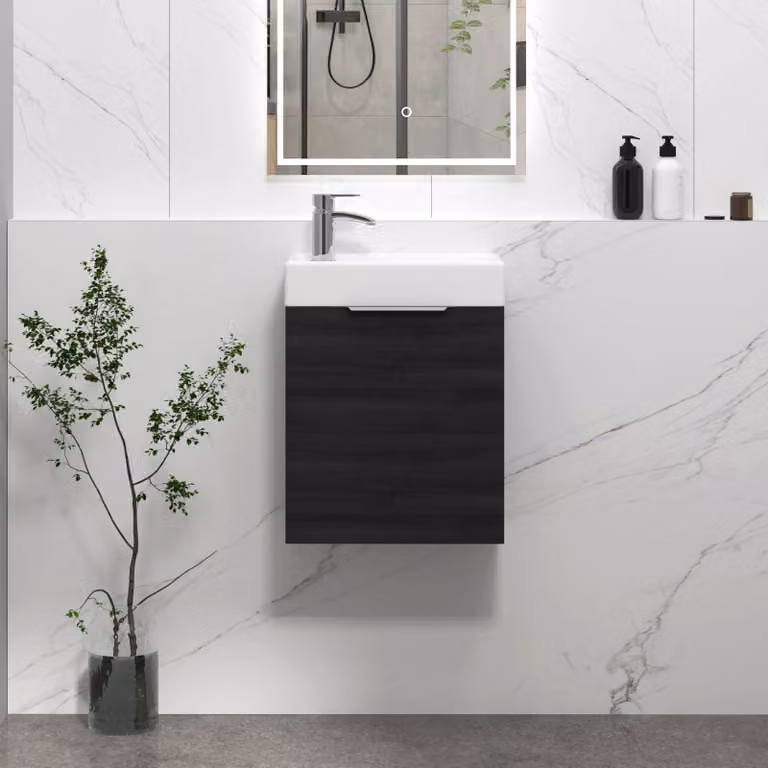 Royal Bathrooms Como 400mm Wall Hung Cloakroom Vanity Unit with Basin, Hale Black, 1 Door