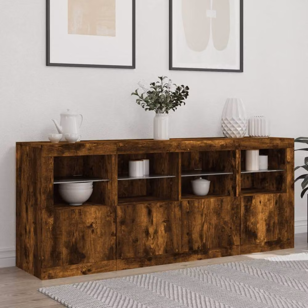 Berkfield Home Modern Sideboard with Integrated LED Lights in Smoked Oak Brown, W: 163 cm, D: 37 cm, H: 67 cm – 3