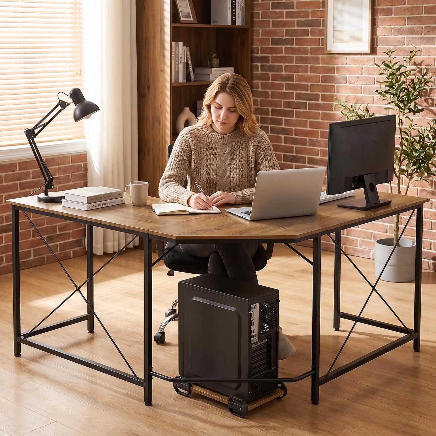 HOMCOM Brown L-Shape Corner Computer Desk for Home Office and Gaming – 6