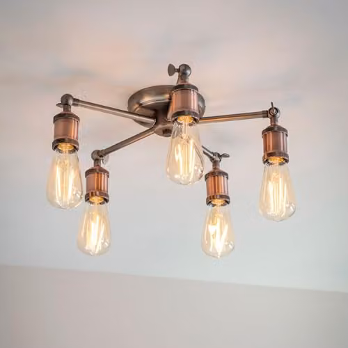 Endon 5 Light Industrial Semi Flush Ceiling Light in Aged Pewter and Copper – 2
