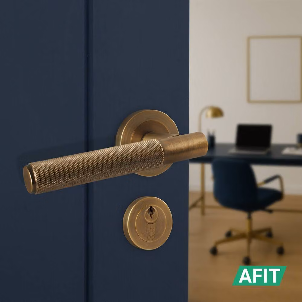 AFIT Antique Brass Knurled Lever Rose Euro Lock Double Cylinder Hinges in Bronze, 15.0 x 15.0 cm – 4