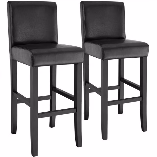 tectake Set of 2 Dover Bar Stools in Black with Synthetic Leather and Glossy Wood Legs – 8