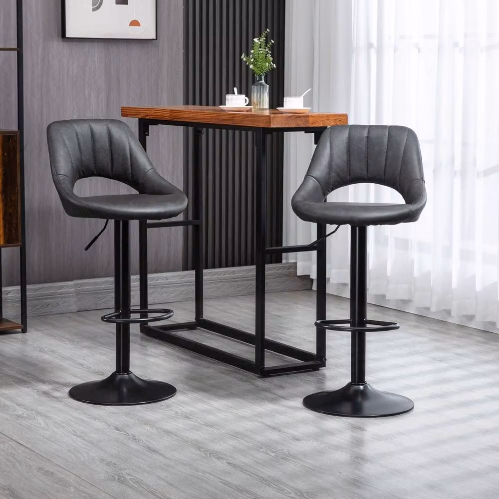 Wyld Haus Dova Lure Grey Faux Leather Swivel Bar Stools Set of 2 with Adjustable Height – 3