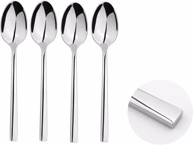 Glim & Glam Polished Silver Stainless Steel 18/8 Dessert Spoon 4-Piece Set