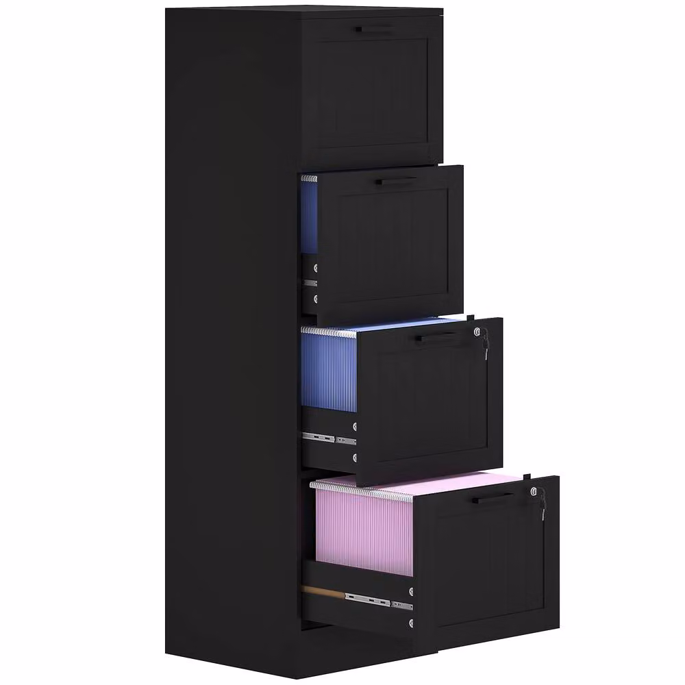 ERGOVEXA Lockable 4 Drawer Metal Filing Cabinet in Black – 3