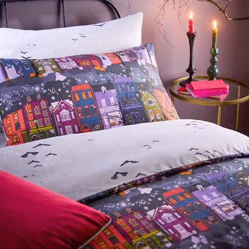 Riva Home Creepy Town Reversible Halloween Duvet Cover Set, Multicolour, W: 200 cm x H: 200 cm – 2