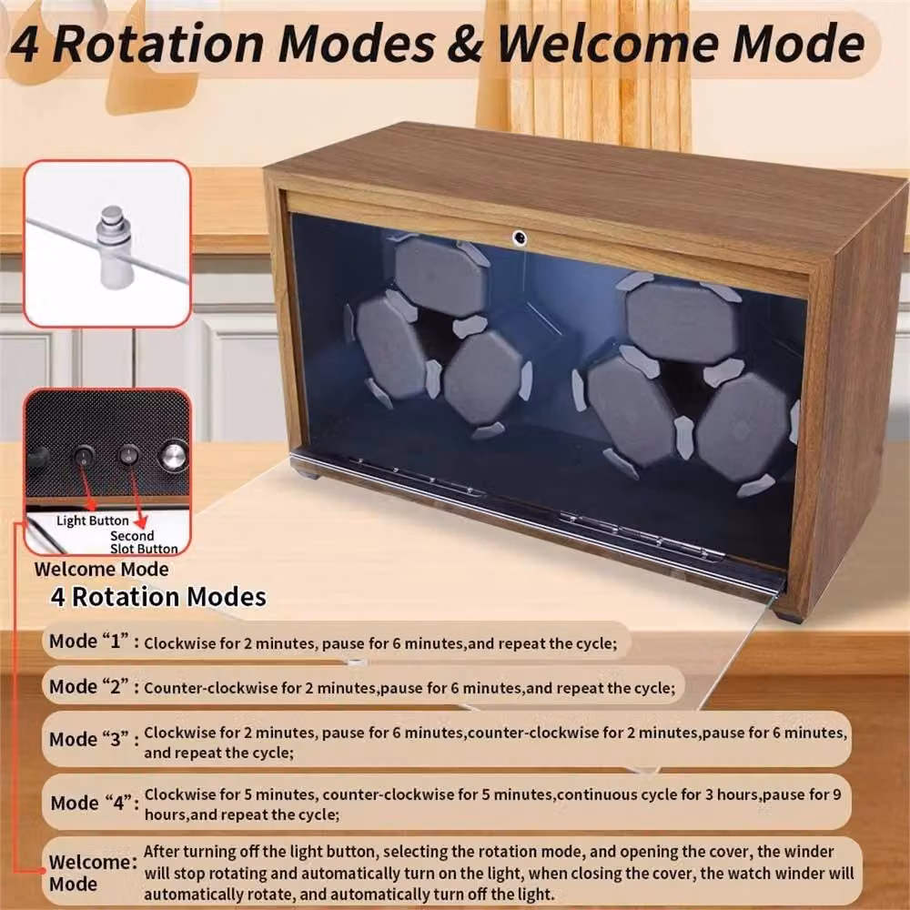 Nordara 6 Slot Rotating Watch Winder Storage Organiser in Brown – 3