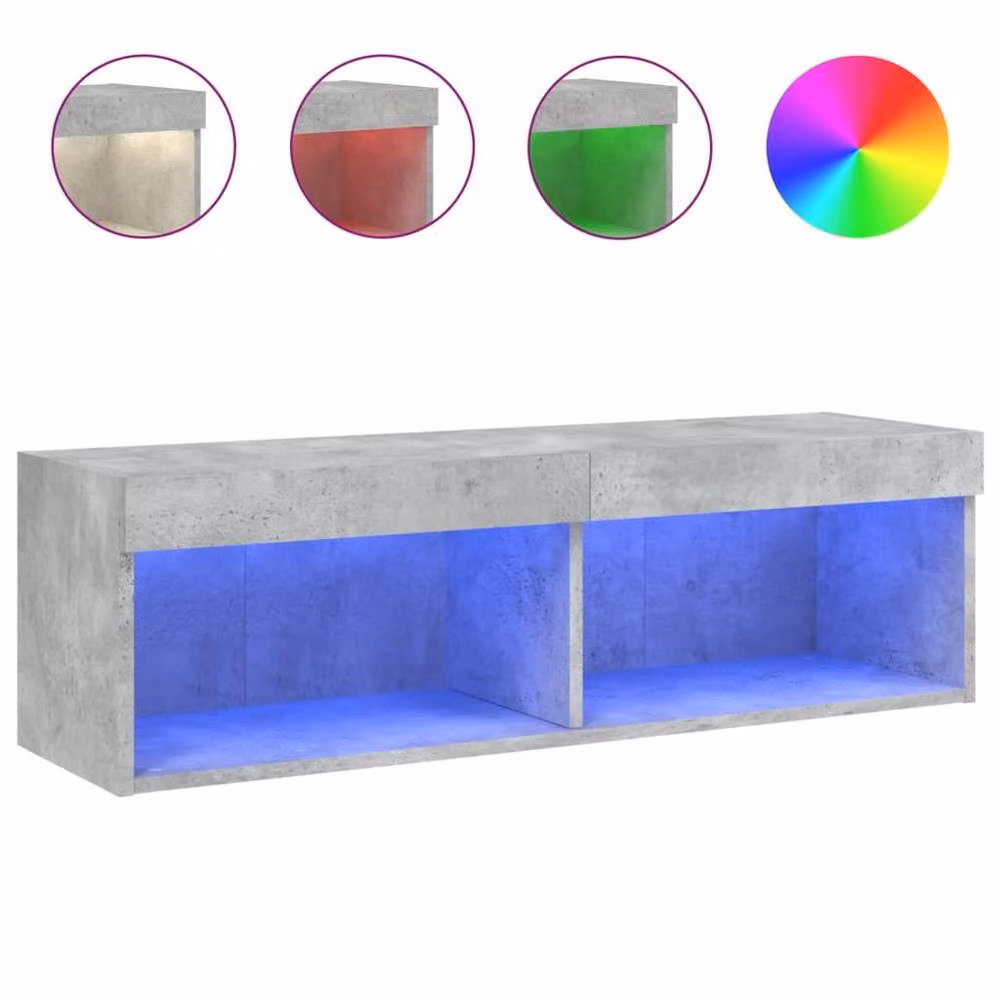 Berkfield Home Modern TV Cabinet with LED Lights in Concrete Grey, W/D/H: 100 x 30 x 30 cm – 3