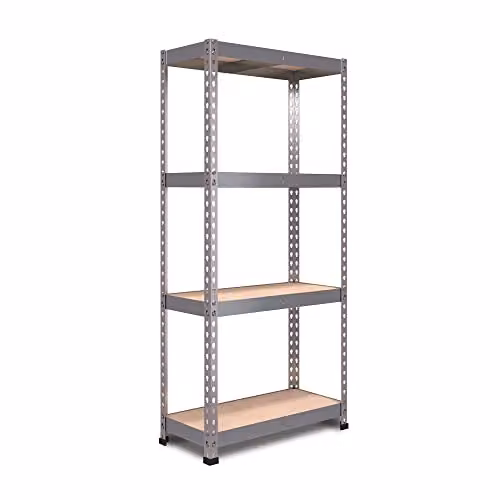 RBUK RB BOSS FastLok 4 Tier Garage Shelving Units in Silver, Galvanised Steel and MDF, W/D/H: 160 x 35 x 160 cm – 1