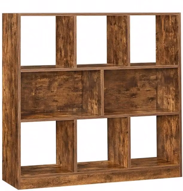 VASAGLE Modern Brown Wood Cube Bookcase with 8 Media Compartments