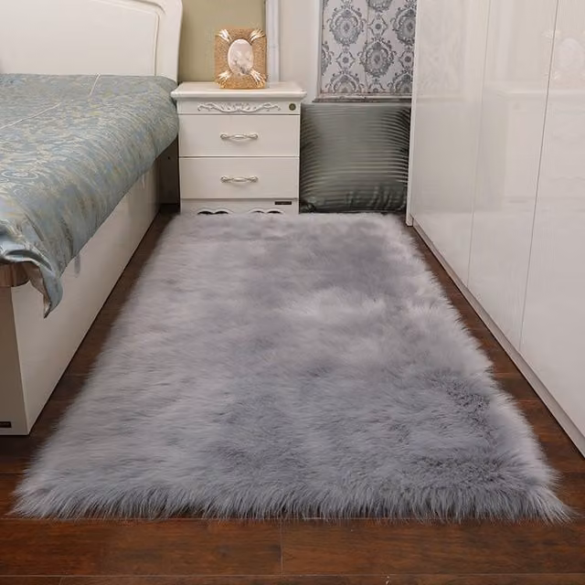 Livingandhome Luxury Soft Rectangle Shaggy Rug in Grey, W: 120 cm, H: 5.5 cm