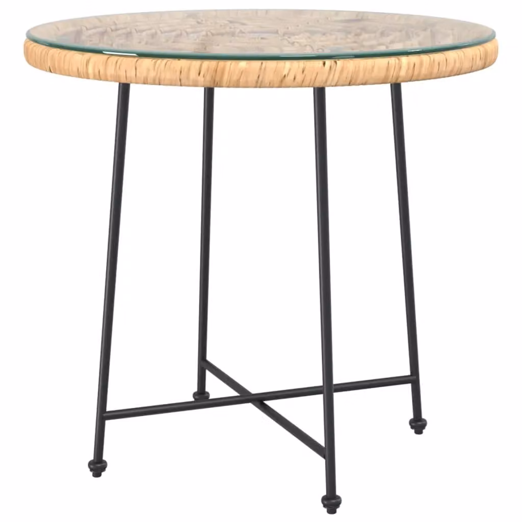 Berkfield Home Modern Dining Table with Transparent Glass and Brown Steel and Rattan Base, Diameter: 80 cm – 2